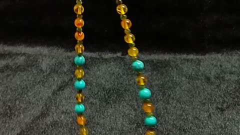 Natural turquoise and amber smooth beads with Tourmaline Rubellite Apyrite 3mm beads