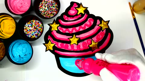 Coloring Cupcake Painting Pages with Paint, Learn to Color with Paint for Kids