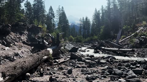 Rocky Shoreline Perspective of Sandy River Framed by Foggy Mount Hood! | Ramona Falls | 4K | Oregon