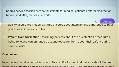 Should Service Technicians Perform Disinfection Before and After Service Work on Acorn Stairlifts?