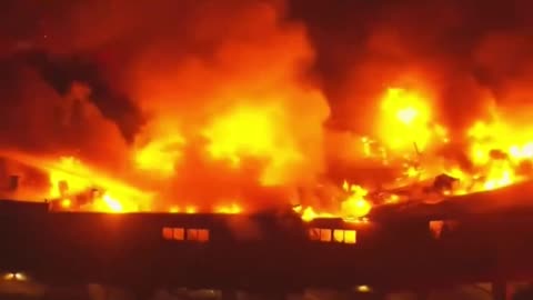 A two-story apartment building is on fire in Lomita, California