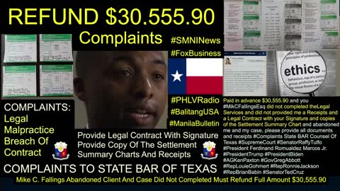 Mike C. Fallings Esq / Austin Texas / Tully Rinckey PLLC / State BAR Counsel Of Texas / President Ferdinand Romualdez Marcos / President Trump / President Biden / Senator Raffy Tulfo / Better Business Bureau Complaints