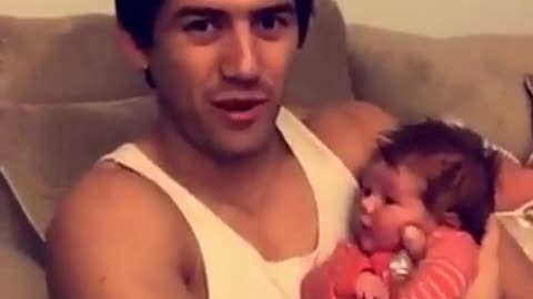 Baby surprises new dad with some barf