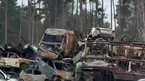 Ukraine War - A cemetery of burnt and unrepairable cars