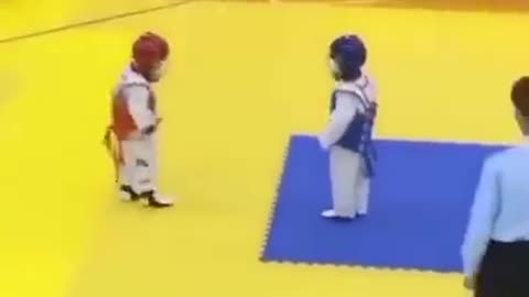 Funny small boy kid martial arts fake funny death prank