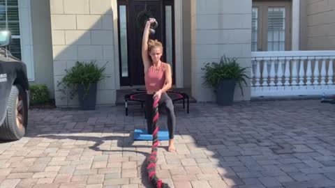 Exercise Technique # 12 Battle Rope: Kneeling Kettlebell stack & Rope Slam