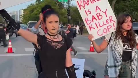 Queer pro-life protesters outside of the DNC: "Kamala is a baby killer cop!"