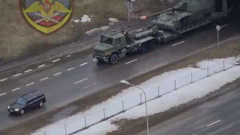 The movement of armored vehicles in Vilnius, Lithuania...