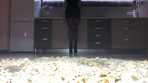 Crushing Popcorn And Walking In Leather High Heeled Stilettos