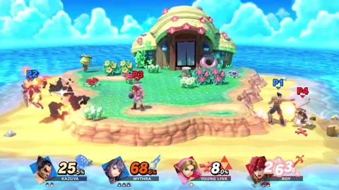 Kazuya and Pyra/Mythra vs Young Link and Roy on Tortimer Island (Super Smash Bros Ultimate)