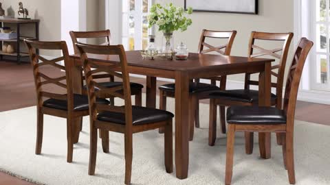 LALUZ 7 Piece Dining Table Set, Modern Antique Wood