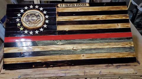 Thin Red Line Wood Flag