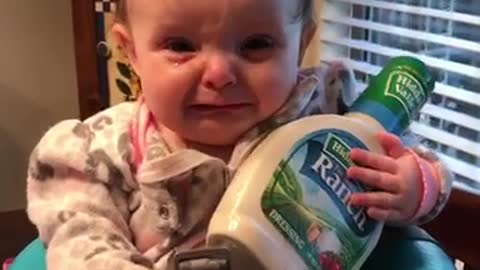 Baby Girl Loves Ranch And Won't Let Go Of Ranch Bottle