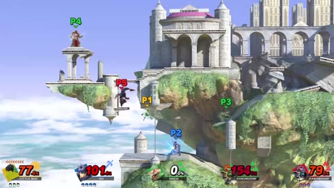 Little Mac vs Ike vs Sheik and Ganondorf vs Ganondorf on Temple (Super Smash Bros Ultimate)