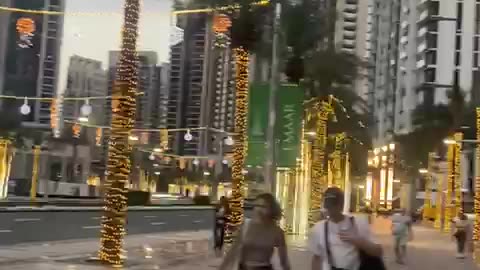 Beautiful Evening View of Street Downtown Dubai