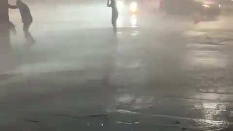 This was the window-busting, tree-toppling storm that blasted Houston. Mamajuana Cafe, downtown