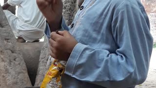 Cute boy eating something