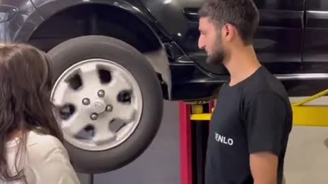 The repairman checked the tire condition.