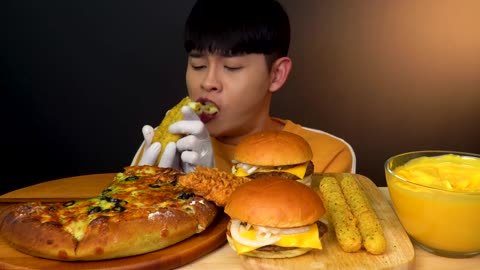 ASMR --치즈피자 --치즈버거 치킨텐더 롱_치즈스틱치즈특집먹방_Cheese Pizza Cheese Burger Chicken Tender Cheese Stick MukBang