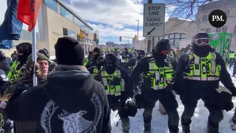 Trudeaus Cops Beat Protester with Rifle