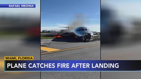 3 hospitalized after plane lands and catches fire in Miami