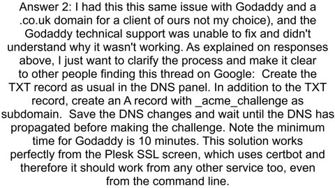 Godaddy does not propagate txt record with host _acmechallenge