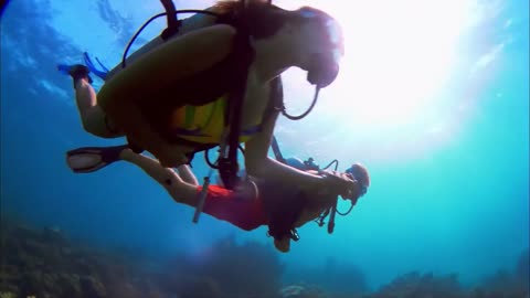 swimming couple