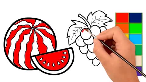 Drawing and Coloring for Kids - How to Draw Watermelon and Grapes