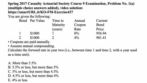 Exam FM exercise for December 29, 2021