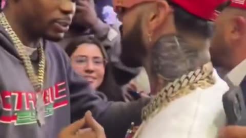 Fivio Foreign at Donald Trump’s rally greeting Puerto Rican rapper Anuel AA