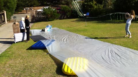 85 yr old dad on slip n slide