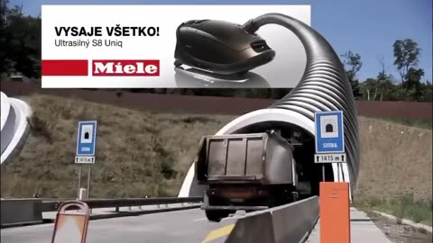 A Tunnel In Slovakia Was Turned Into A Miele 58 Vacuum Cleaner Pipe~For An Advert It Appears To Vacuum Up Everything Including Cars & Trucks!