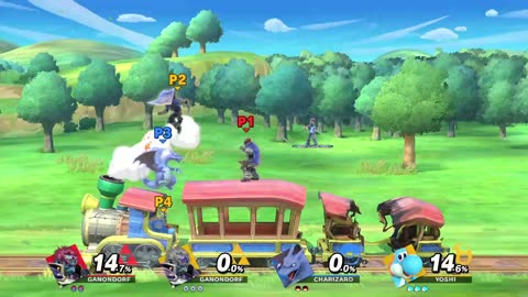 Ganondorf vs Ganondorf and Yoshi vs Pokemon Trainer on Spirit Train (Super Smash Bros Ultimate)