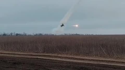 Ukrainian Attack Helicopters Firing on Russian Lines