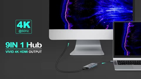 USB C Hub, Acodot 9 in 1 USB C to 4K@60HZ HDMI Multiport Adapter