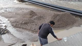 Man Carries Two Trapped Puppies to Safety