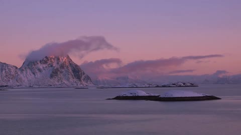 winter sunset over the fjord time lapse