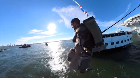 British Royal Navy Flies Soldiers In Jet Suits Around New York City Harbor