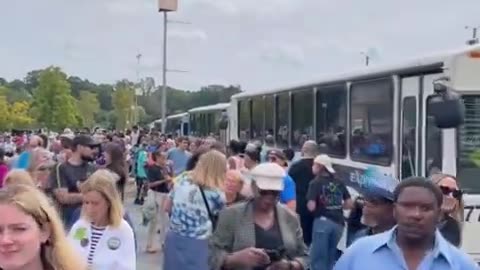 Buses outside of Kamala Harris's rally North Carolina.