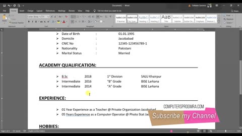 Create Best CV for Free in MS Word | Best CV Format 2023