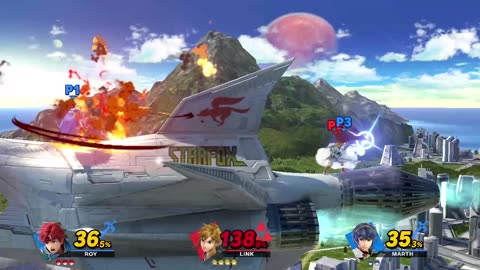 Roy and Marth Vs Link on Corneria (Super Smash Bros Ultimate)