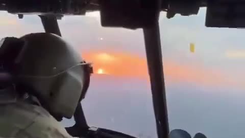 A Russian Gerani shoots down a Ukrainian Mi-8 helicopter with an airborne machine gun.