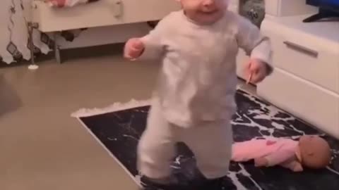 Cute adorable baby dance come down