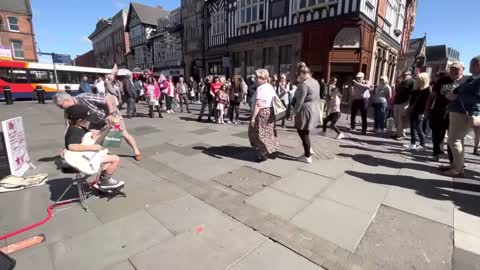 Apache / 8 year old Olly busking guitar / Chester / gaining confidence / getting fans