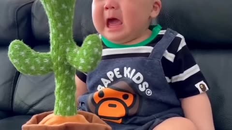 Cute baby with dancing cactus funny