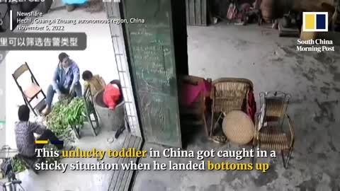 Firefighters free Chinese toddler stuck upside down in a stone mill while doing headstand