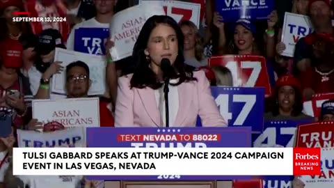 Tulsi Gabbard speaks at the Trump-Vance 2024 campaign event in Las Vegas, Nevada.