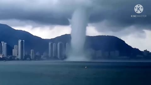 Huge Water Spout Speeds Towards George Town In Penang, Malaysia