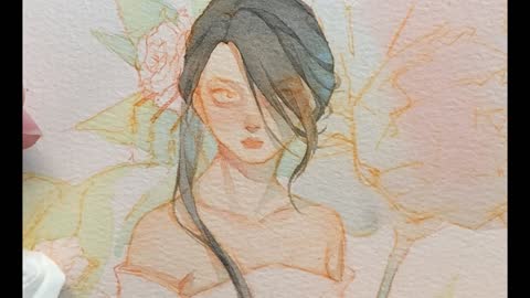 Watercolor painting: The painting is of a beautiful woman, part four.