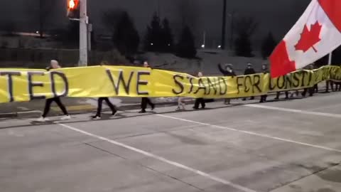 HUGE Freedom Banner Windsor Ambassador Bridge Blockade